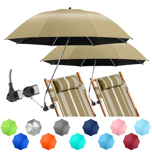 2 PACK Beach Umbrella with Clamp, 360  Adjustable Umbrellas for Chair, UPF50+ Umbrella for Beach Chair, Patio Chair, Wheelchair, Camping Chair, Golf Carts (Chair Not Included)