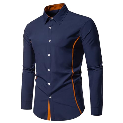 Button Down Dress Shirts for Men Long Sleeve Contrast Business Casual Shirt Lapel Collar Slim Wrinkle Free Blouse2