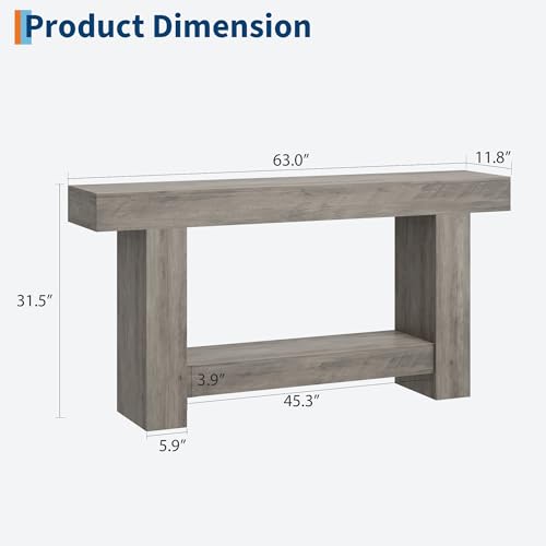 63 Inches Long Console Table for Entryway, Farmhouse Console Table for Living Room, 2-Tier Large Sofa Table with Storage, Wooden Entryway Entry Table for Entrance, Hallway