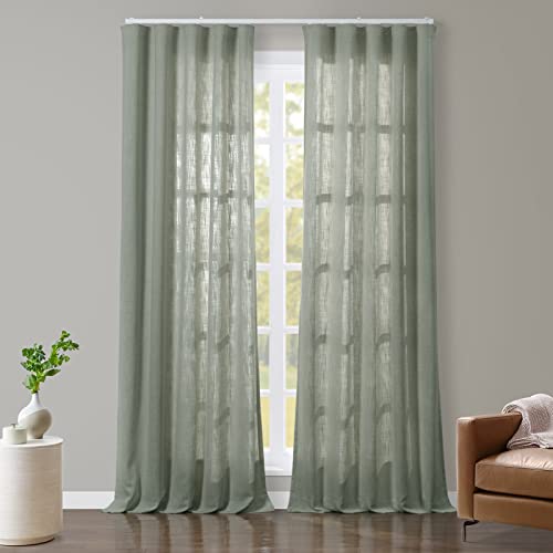 TWOPAGES Customizable Ripple Fold Pleated Curtain with Ceiling Track Kit Light Filtering Drape Aqua Linen Curtain for Living Room Bedroom Custom Made