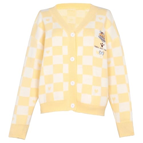 Kawaii Cartoon Cardigan Sweaters for Women Girls Long Sleeve Open Front Knit Cardigans Plaid JK School Uniform3