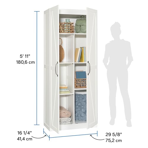 Image of Sauder HomePlus Farmhouse Multipurpose Storage Cabinet Tall Pantry with Adjustable Shelves, in White Finish