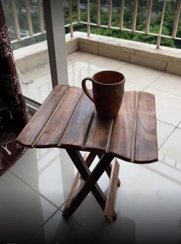 Image of Wood Polished And Furnished End Table /Stool With Antique Polish Multipurpose Coffee Stand Table (Square, 12 Inches)