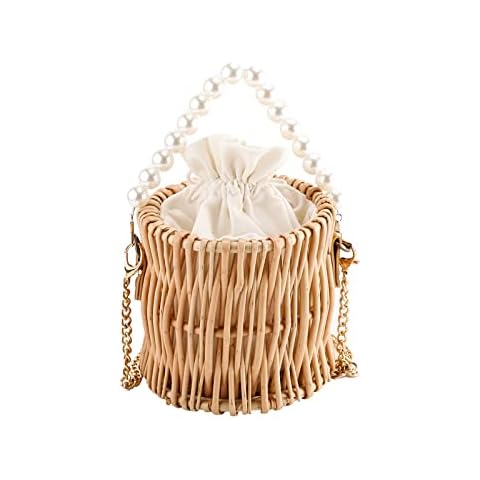 YAHUAN Straw Bag for Women Wicker basket handbag Small Crossbody Bag Beach Bag Woven Rattan Straw Purse for Women (round wicker) Cover