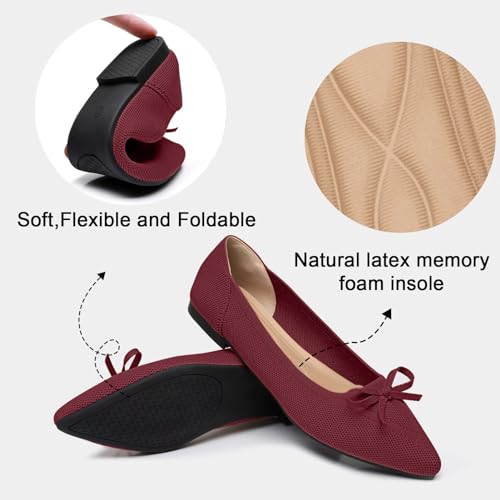 Image of TINGRISE Women's Flats Pointed Toe Bow Knit Ballet Shoes Comfortable Dressy Mesh Slip On Flat