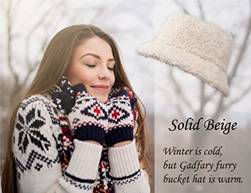 Image of Bucket Hat Women Furry Fuzzy Bucket Hats for Ladies, Winter Warm Fluffy Plush Faux Fur Hat for Women