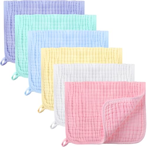 Image of Irenare 6 Pack Muslin Burp Cloths Cotton Baby Burping Rags Large 20 x 10 Inch 6 Layers Spit up Rags Soft Absorbent Multicolor Wash Cloths Diapers for Newborn Baby Girl Boy(Colorful Series)