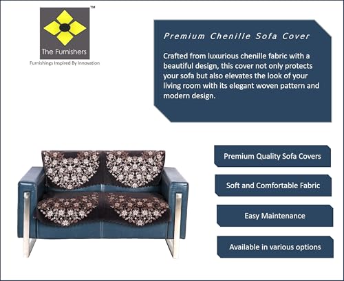 Image of Premium Chenille Woven Anti-Slip 2 Seater Sofa Cover | L-Shape Sofa Seat Protector for Living Room | Durable & Stylish Slipcover - Brown Phoolkari