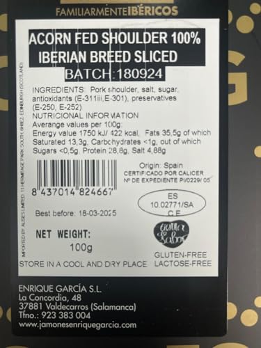 100% iberischer Eichelschinken Schulter - 100g Schinkenscheiben - Iberico Schinken Schulter Pata Negra - Spanische Schinkenschulter - Vakuum verpackt - Paleta 100% Jamon Iberico de Bellota