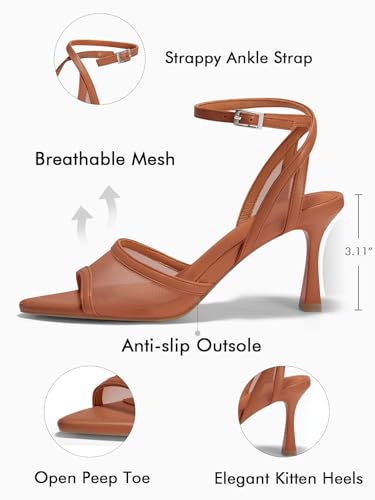 Image of Coutgo Womens Kitten Heels Sandals Pointed Open Toe Ankle Buckle Strap Summer Dress Shoes