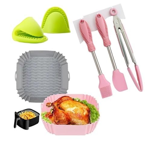 Square Air Fryer Accessories Kit with Silicone Liners & Baking Pan – Non-Stick, Dishwasher Safe, Universal Fit | Universal Square Air Fryer Accessories Combo Set-image-16