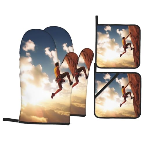 Ugnshandskar och grytlappar klättersport värmebeständiga grythandskar halkfria bakhandskar för matlagning BBQ set med 4
