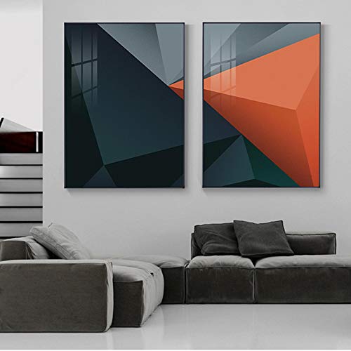 Affiches de peinture sur toile orange décoration murale salon 2pcs