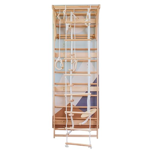 Wood And Hearts Wooden Swedish Ladder Wall Set – Indoor Jungle Gym for Kids – Montessori Gym, Swedish Ladder Set – Indoor Playground for Toddlers & Teens (Climbing Module 1)