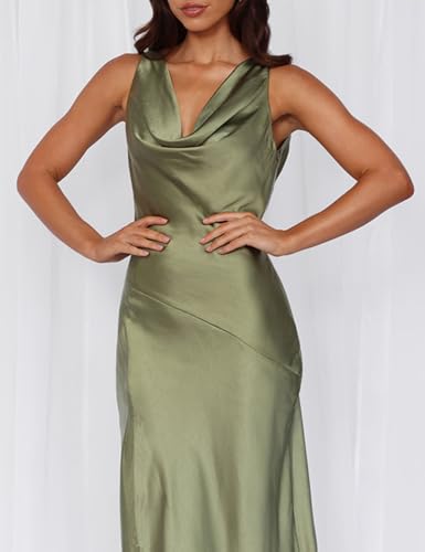 Image of KOUNAI Satin Backless Formal Maxi Dresses for Women Wedding Guest