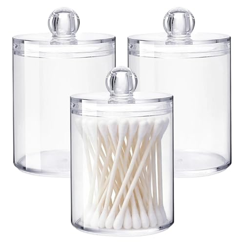 Image of YANKOIUK 3 Pack Cotton Bud Holder, Clear Plastic Storage Jars with Lids
