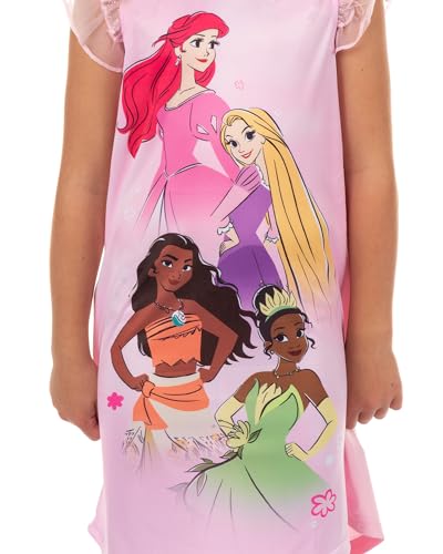 Disney Princess Nightgown Girls' Princess Ariel, Rapunzel, Moana, Tiana Ruffle Sleeve Sleepwear2