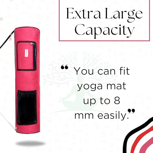 Image of Yoga Mat Cover Bag with Adjustable Shoulder Strap - Waterproof Carry Bag for 4mm to 8mm Mats - Zipper Closure (Red Black)