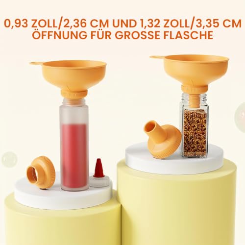 Trichter mit 4 verschiedenen Ausgießgrößen und 2 Größen an Sieben - Ideal für kleine und mittlere Flaschen, Einwecken, Öl, Gewürze und mehr – Ansicht 4