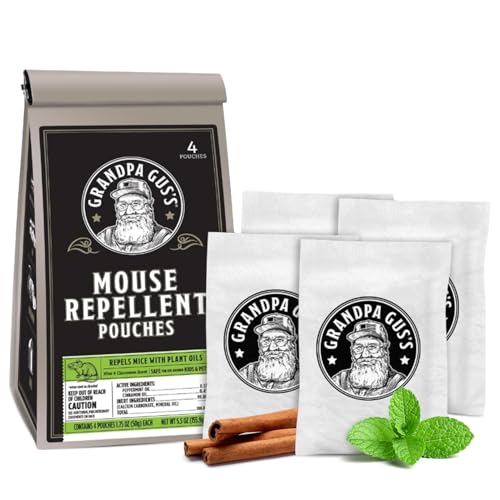 Grandpa Gus's Natural Mouse Repellent Pouches, Cinnamon/Peppermint Oils Repel Mice from Nesting in...