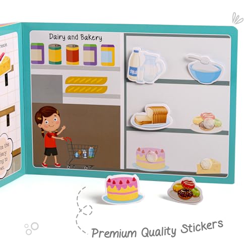 Image of Intelliskills Premium Pick N' Stick Food Montessori Activity Busy Book with Reusable Stickers|Early Learning Activity Book for 2+Years Old|Sticker Book For Kids|Best Birthday Gift for Children|English