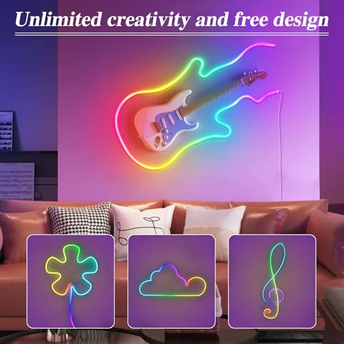 Image of LED Strip Lights for Bedroom 16.4ft Flexible Waterproof RGB Neon Light Strips Color Changing Lights with Power Supply Silicone Neon Multiple Modes Rope Lights for Party Indoor and Outdoor Decoration