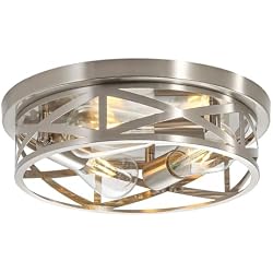 3-Light Close to Ceiling Light Fixtures, 13 Inch Brushed Nickle Flush Mount Ceiling Light Modern Indoor Metal Cage Cross Ceiling Lights for Kitchen Bedroom Laundry Bathroom Foyer Hallway Office