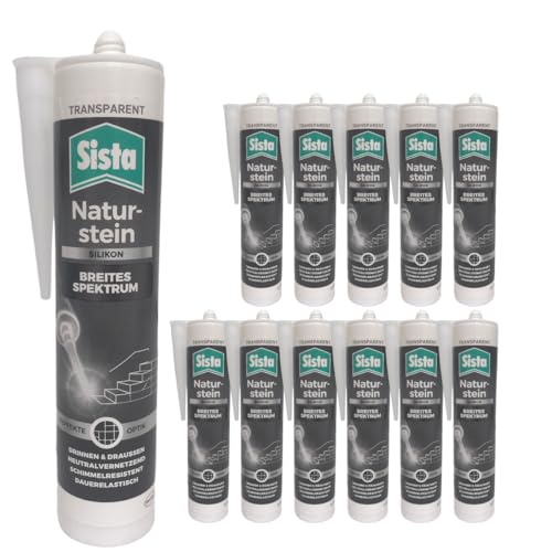 Sellador transparente de silicona natural para mármol, arenisca, basalto, silicona reticulada neutra, resistente al moho, elástico permanente (12 x 280 ml)