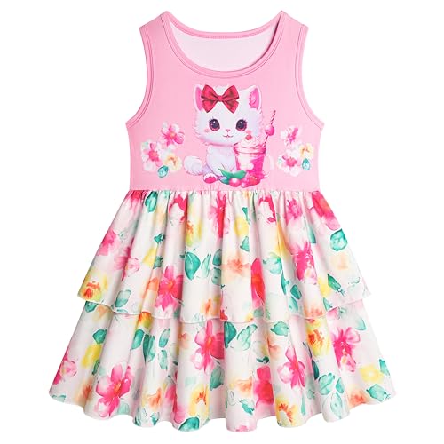 LQSZ Girls Dress Easter Cartoon Summer Vest Sleeveless Tutu Princess Casual Dresses for Kids 2-12 Years