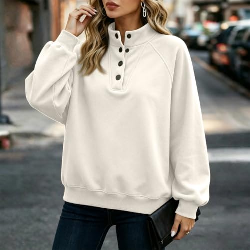 Mockneck Sweatshirt Women Button Up Polo Cute Pullover Sweatshirts - image 3
