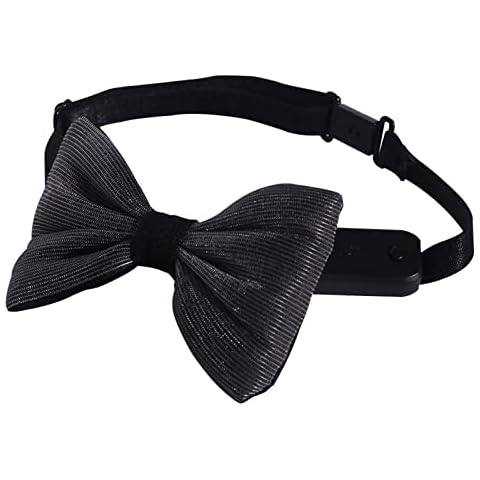 Light Up Bow Tie, USB Rechargeable - Glow Neck Tie with 7 Color Selection & 4 Flashing Mode Optional - Grey - One size Cover
