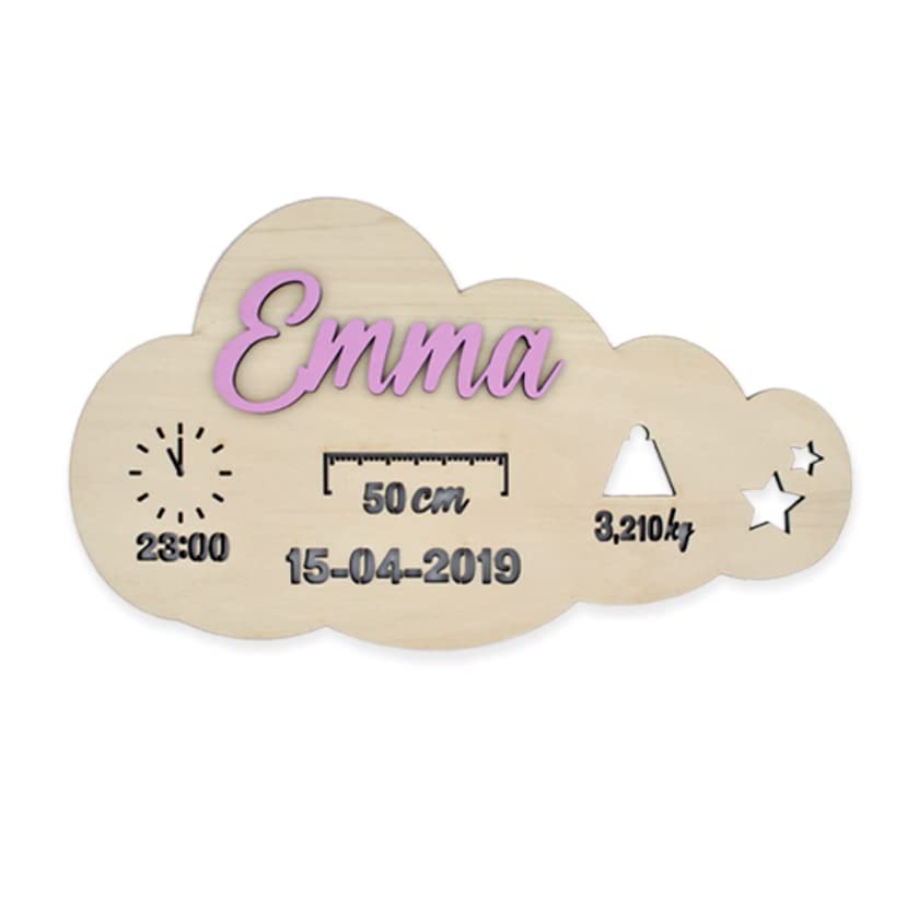 Targa Nascita Personalizzata In Legno - Nome Bambino, Dati Nascita, Regalo Neonato - Foto 11