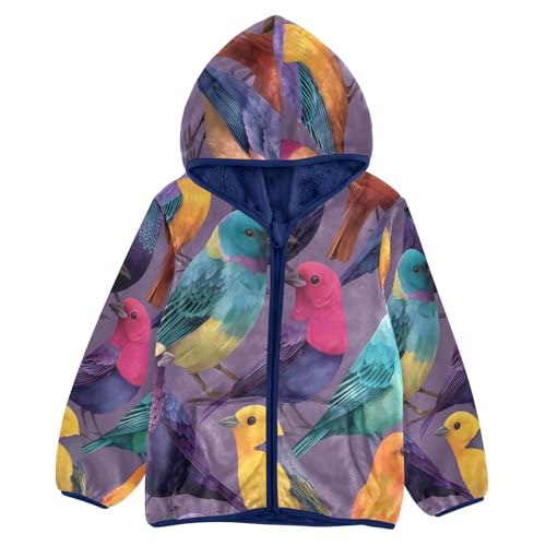 Colorful Birds on Purple Background Toddler Fleece Jacket Girl Boys Hooded Fleece Jacket