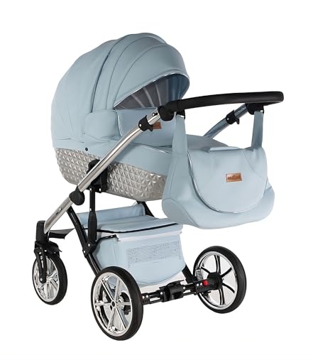 Cochecito de bebé eco-cuero BBtwin Magnum 3en1, carrito en polipiel, completo 3 piezas trio. (lightblue)