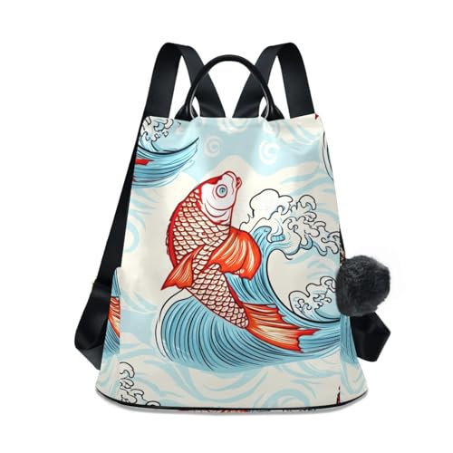 Mochila para mujer de pez japonés azul ideal para viajes y senderismo urbano