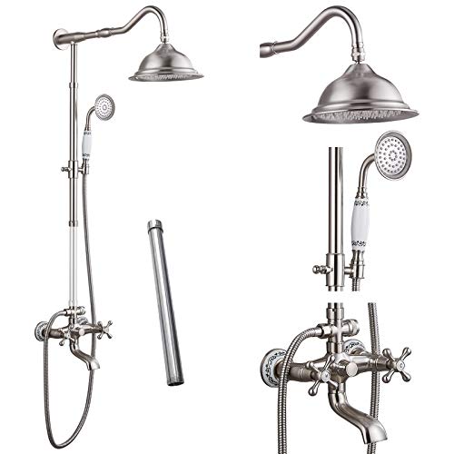 Up To 40% OFF Aolemi Brushed Nickel Shower Faucet Set with 12 Inch Extension Tube Hand Sprayer and Tub Spout Swivel Rainfall Shower Fixture Head Wall Mounted Triple Function 2 Cross Knobs