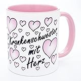 Krankenschwester mit Herz Tasse Geschenk Becher für Pflegefachfrau Mfa Krankenhaus Kaffeetasse Kaffeebecher Geburtstag Tagesklinik Weihnachten Ostern Geschenkidee Rente Ausbildung Prüfung Abschied