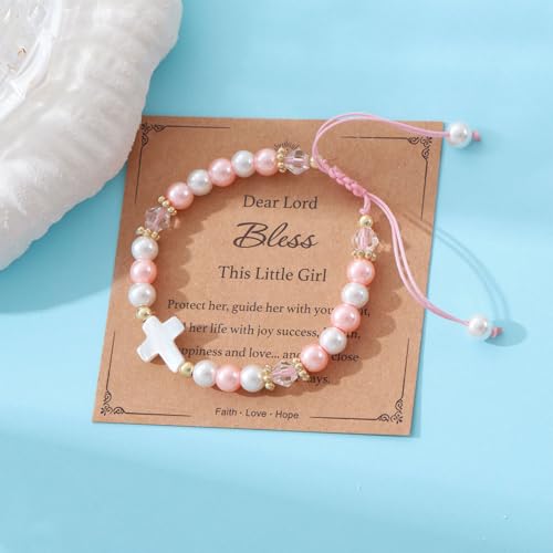 Image of Cross Pearl Bracelet, First Communion Gifts, Baptism, Easter Gifts for Teen Girls, Faith Christian Religious Bracelet for Girls