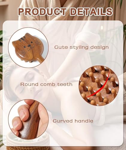 Image of 1Pcs,Wooden Head Massager Comb for Hair Growth - Natural Wood Wide Tooth Hair Comb with Scalp Stimulating Massage Teeth - Anti Static, Detangling & Frizz Control Wooden Comb for Men & Women.