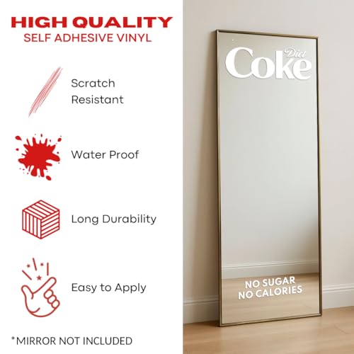 Image of Sticker for Glass & Mirrors| Minimal Vinyl Decal for Bedroom Bathroom & Cafe | Self-Adhesive Waterproof Quote Mirror Sticker | Aesthetic Decals (Diet Coke, Medium, Matt White)