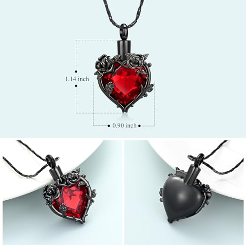 Cremation Urn Necklace for Ashes Cremation Jewelry Rose Flower with Heart Crystal Urn Pendant Keepsake Memorial Jewelry for Women Girls2