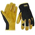HANDLANDY Men Leather Gardening Gloves, Utility Work Gloves for Mechanics, Construction, Driver, Dexterity Breathable Design Large