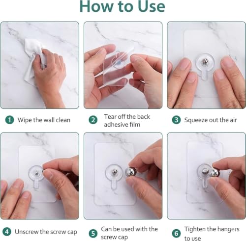 Image of CERLINK Self Adhesive Screw Hooks for Hanging Heavy Items | Heavy Duty Wall Hooks Without Drilling | Strong Sticker Hooks for Clothes, Towels & Home Organization | Nail Free Wall Mounted Hooks-Pack20