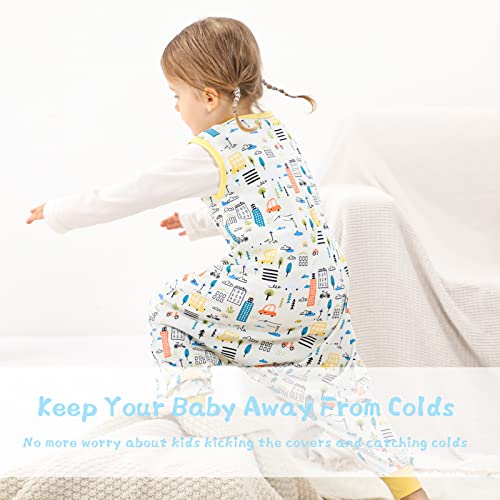 Image of WONDAY Toddler Sleep Sack with Feet, 0.5 Tog Sleeping Sacks for Walking with Legs 12-18 Months 2T 3T 4T 5T (Car, 12-24 Months)