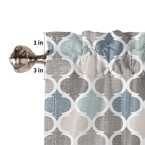 Moroccan Curtain Valances, Vintage Gray Khaki Rod Pocket Valance Tier Curtains Plaid Geometric Window Treatment Drapes For Kitchen Living Room Bedroom Windows, 54X18 Inch 1 Panel #TOP4