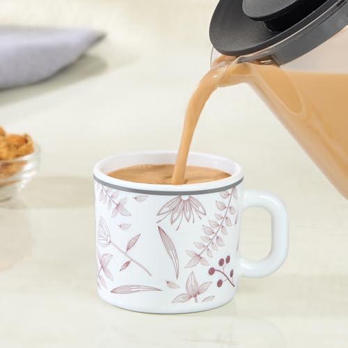 Image of Larah by BOROSIL 100ml x 6pc Opalware Grandeur Tea /Coffee Mug Set, Microwave & Dishwasher Safe Embossed Design Crockery Set Ideal for Daily Use & Gifting