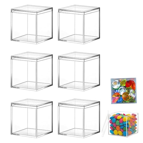 Eabdice 6 Piezas Cuadrados Caja acrílica, Caja acrílica con Tapa, Adecuado para pequeñas Joyas, Snacks, Dulces, etc