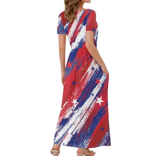 Image of Women's Fall Summer Short Sleeve Ankle Length V-Neck Party Dress with Pockets Size S-3XL