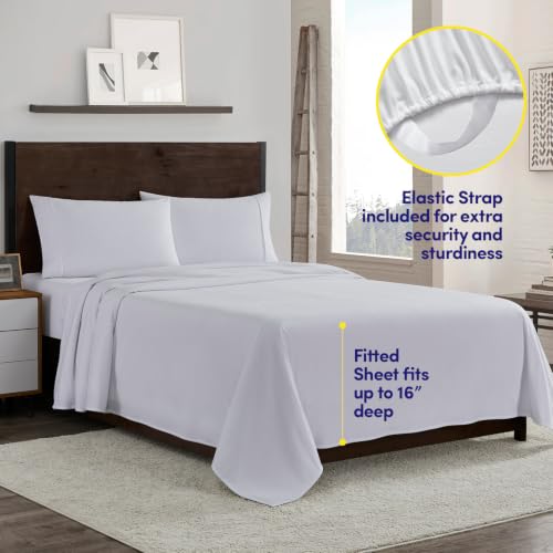 Image of Flannel Sheets Warm and Cozy Deep Pocket Breathable All Season Bedding Set with Fitted, Flat and Pillowcases, King, White