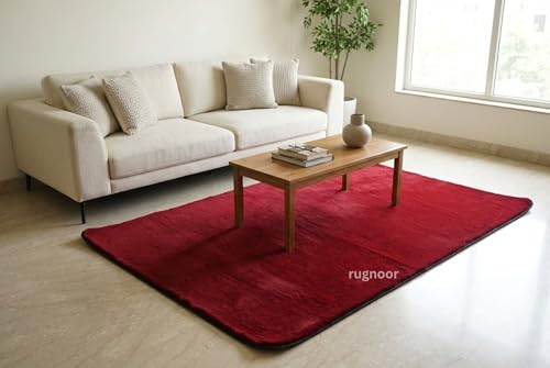 Carpets for Living Room – 4x10 Feet Runner Solid Fur Rug | Ultra Soft, Washable, Non–Slip for Bedroom and Dining Room | Cozy Handmade Rug | Made in India (Maroon)